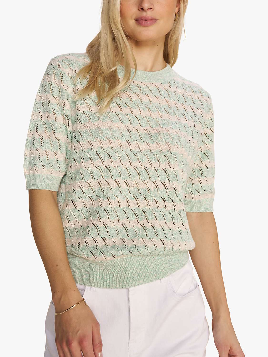 Buy MOS MOSH Karin Short Sleeve Linen Knitted T-Shirt, Smoke Green Online at johnlewis.com