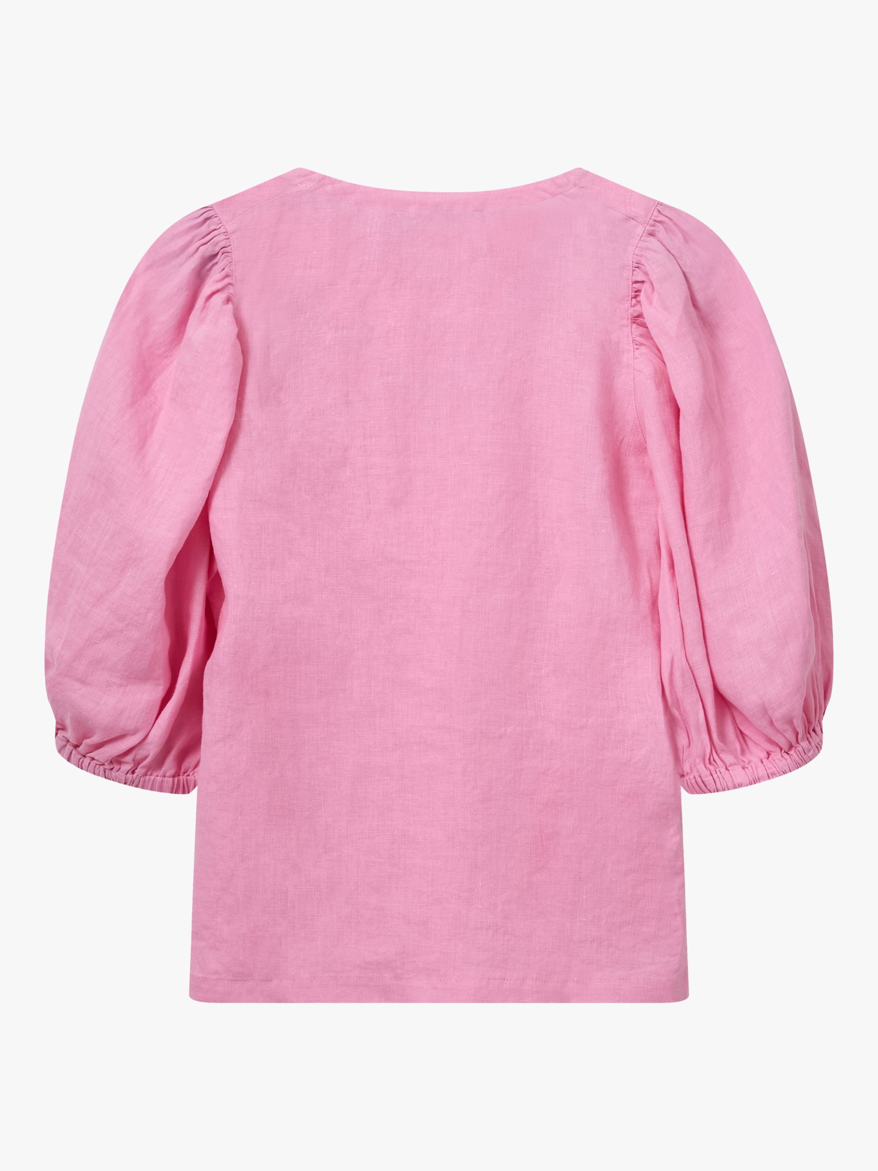 Buy MOS MOSH Taissa Short Sleeve Linen Ruched Blouse, Begonia Pink Online at johnlewis.com