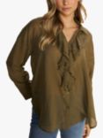 MOS MOSH Jelena Voile Long Sleeve Ruffle Shirt, Burnt Olive