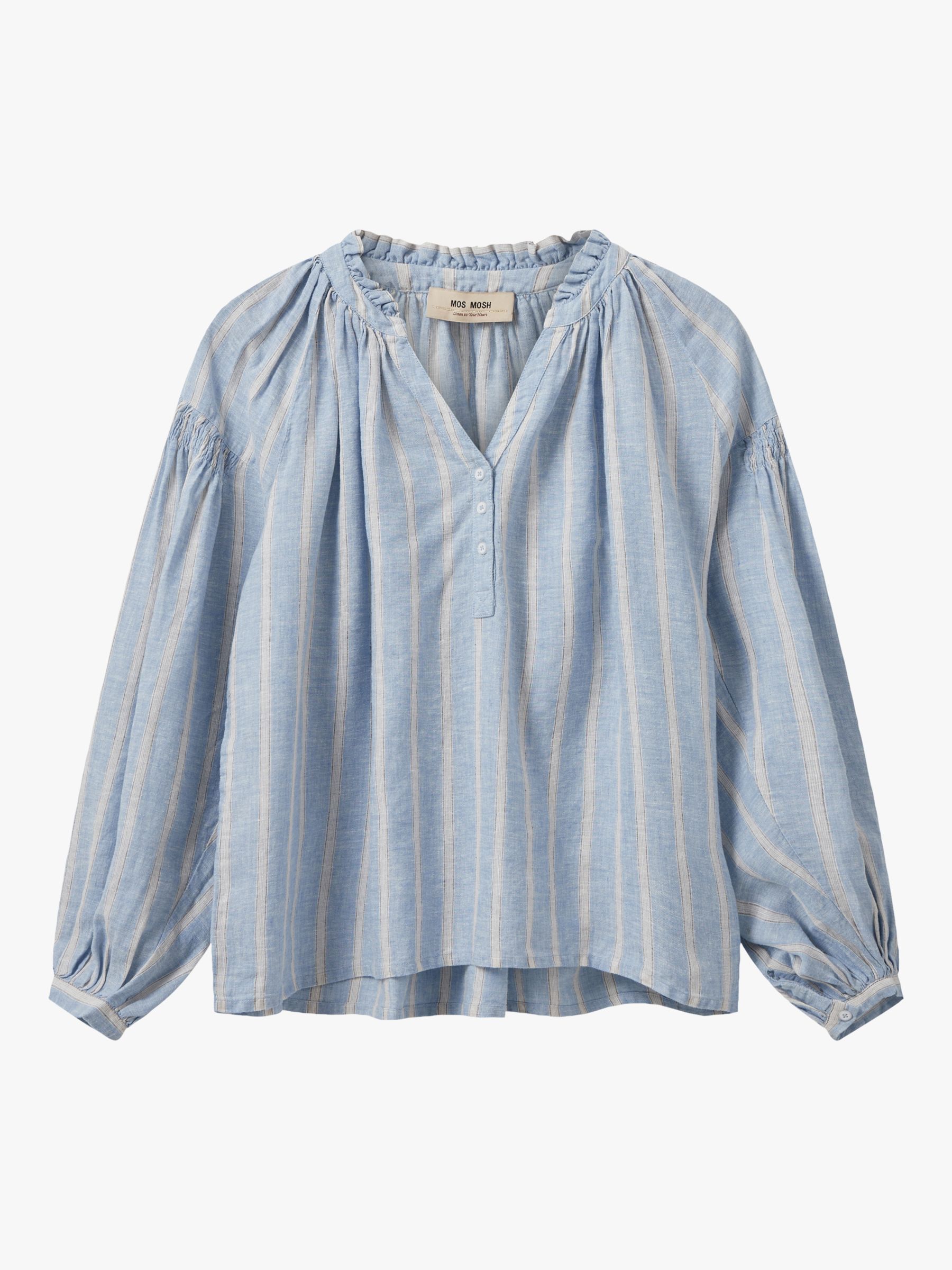 Buy MOS MOSH Safi Linen V-neck Shirt, Cashmere Blue Online at johnlewis.com