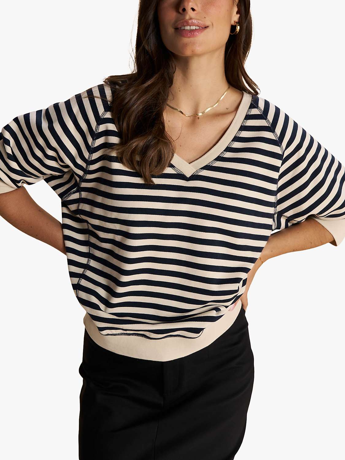 Buy MOS MOSH Maggie Stripe V-Neck Sweatshirt, Salute Navy Online at johnlewis.com