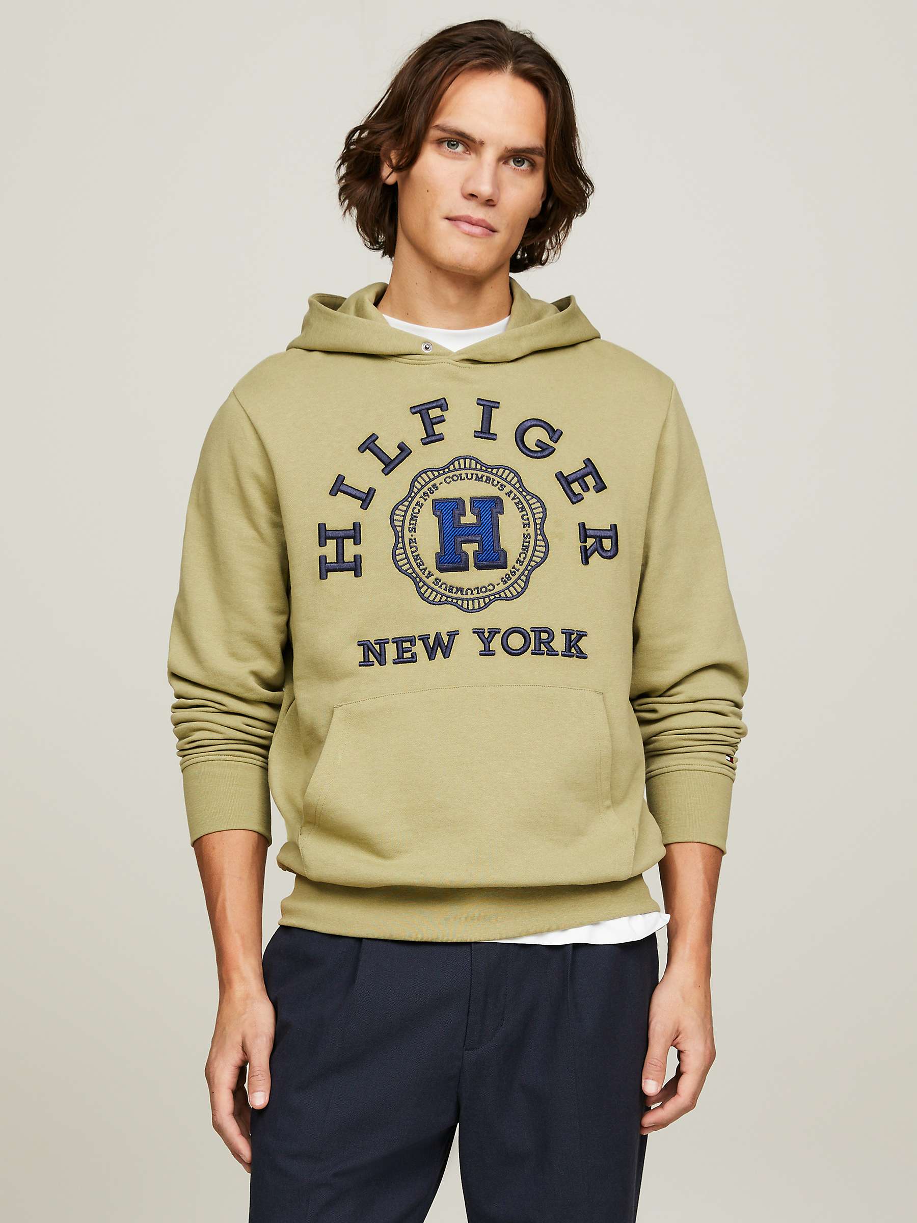Buy Tommy Hilfiger Pullover Logo Hoodie, Faded Olive Online at johnlewis.com