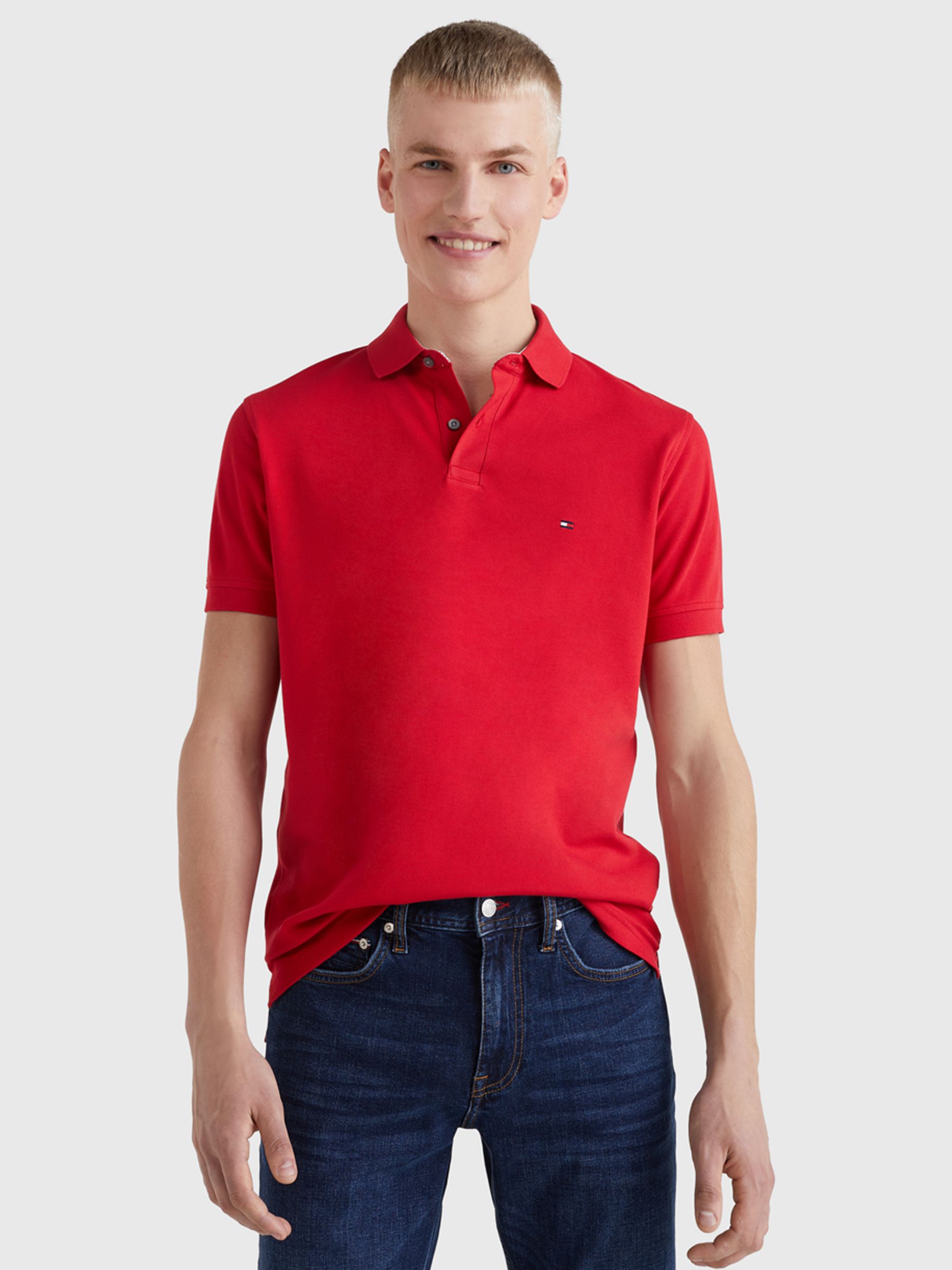 Tommy Hilfiger 1985 Classic Short Sleeve Polo Shirt, Primary Red, L