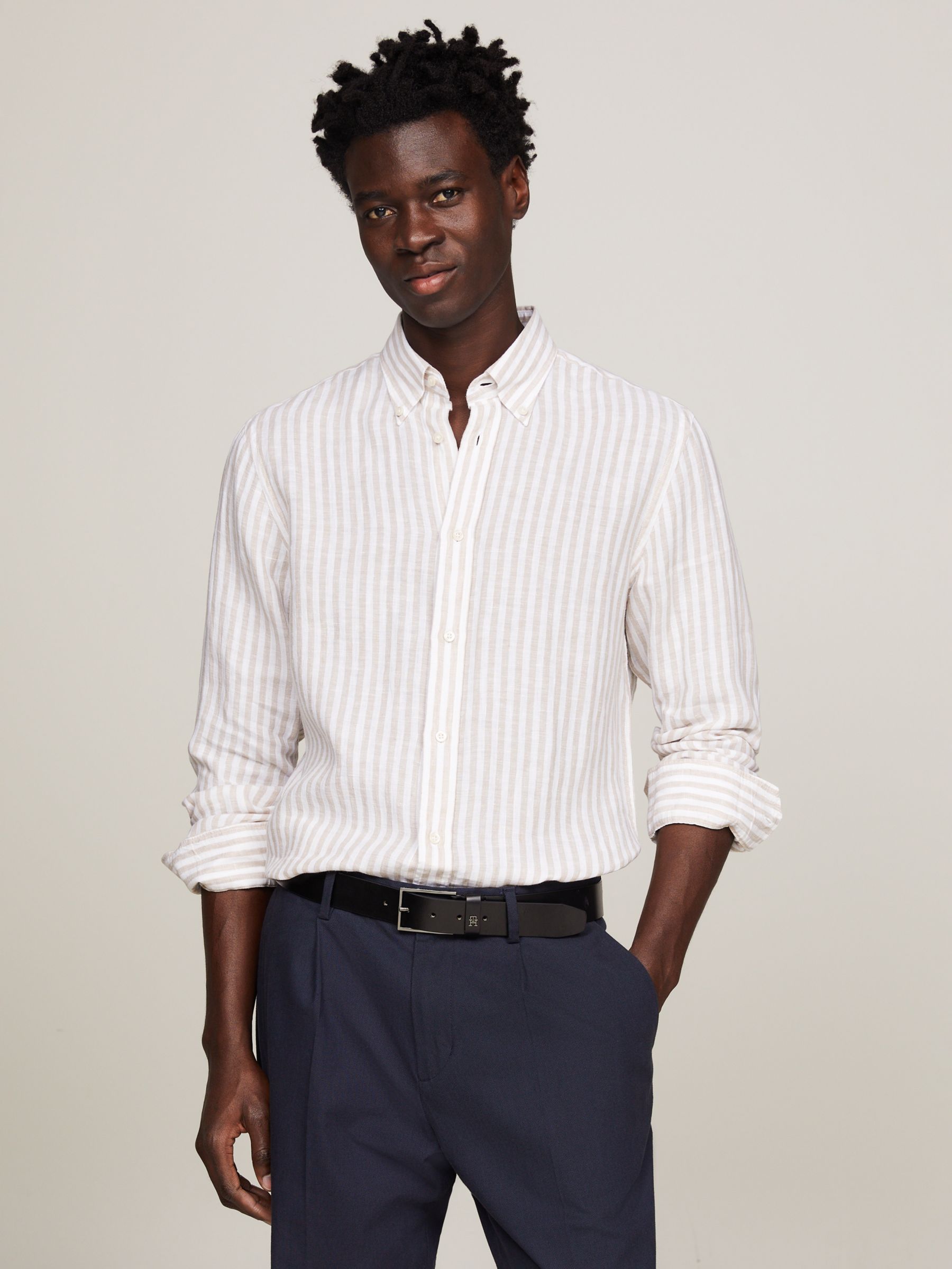 Tommy Hilfiger Linen Stripe Shirt, Beige/Optic White, XS