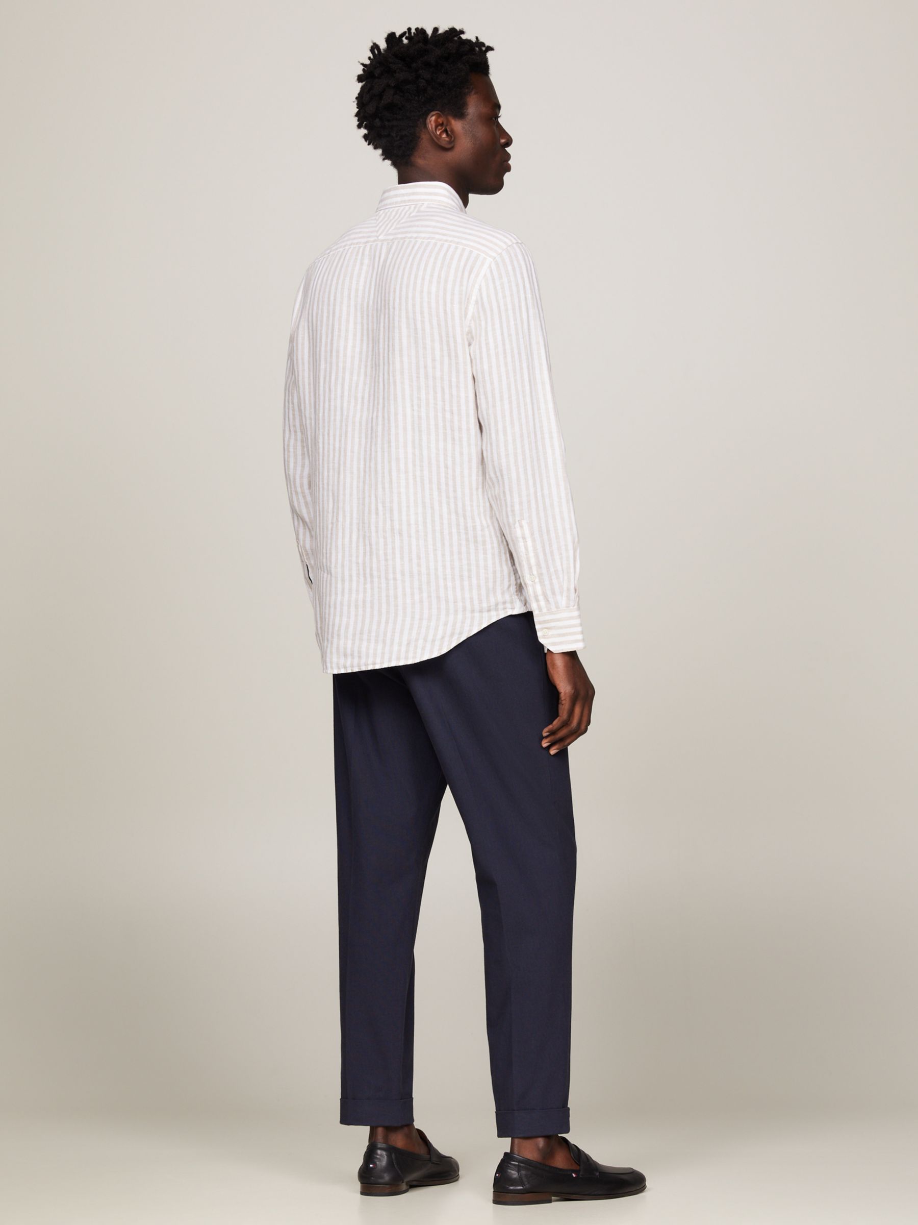 Tommy Hilfiger Linen Stripe Shirt, Beige/Optic White, S
