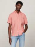 Tommy Hilfiger Pigment Dyed Linen Short Sleeve Shirt In Peach Dusk