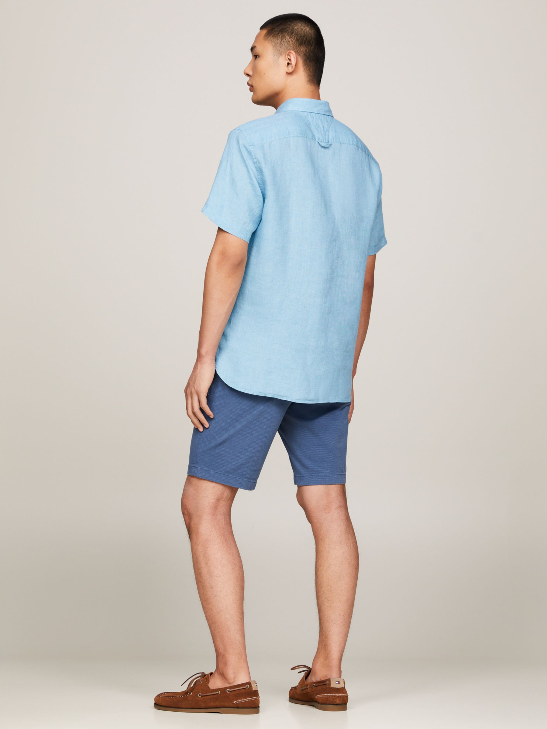 Tommy Hilfiger Pigment Dyed Linen Short Sleeve Shirt, Sleepy Blue, XXXL
