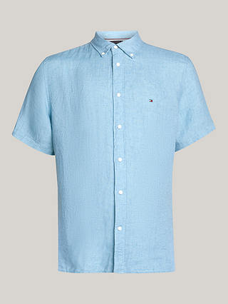 Tommy Hilfiger Pigment Dyed Linen Short Sleeve Shirt, Sleepy Blue