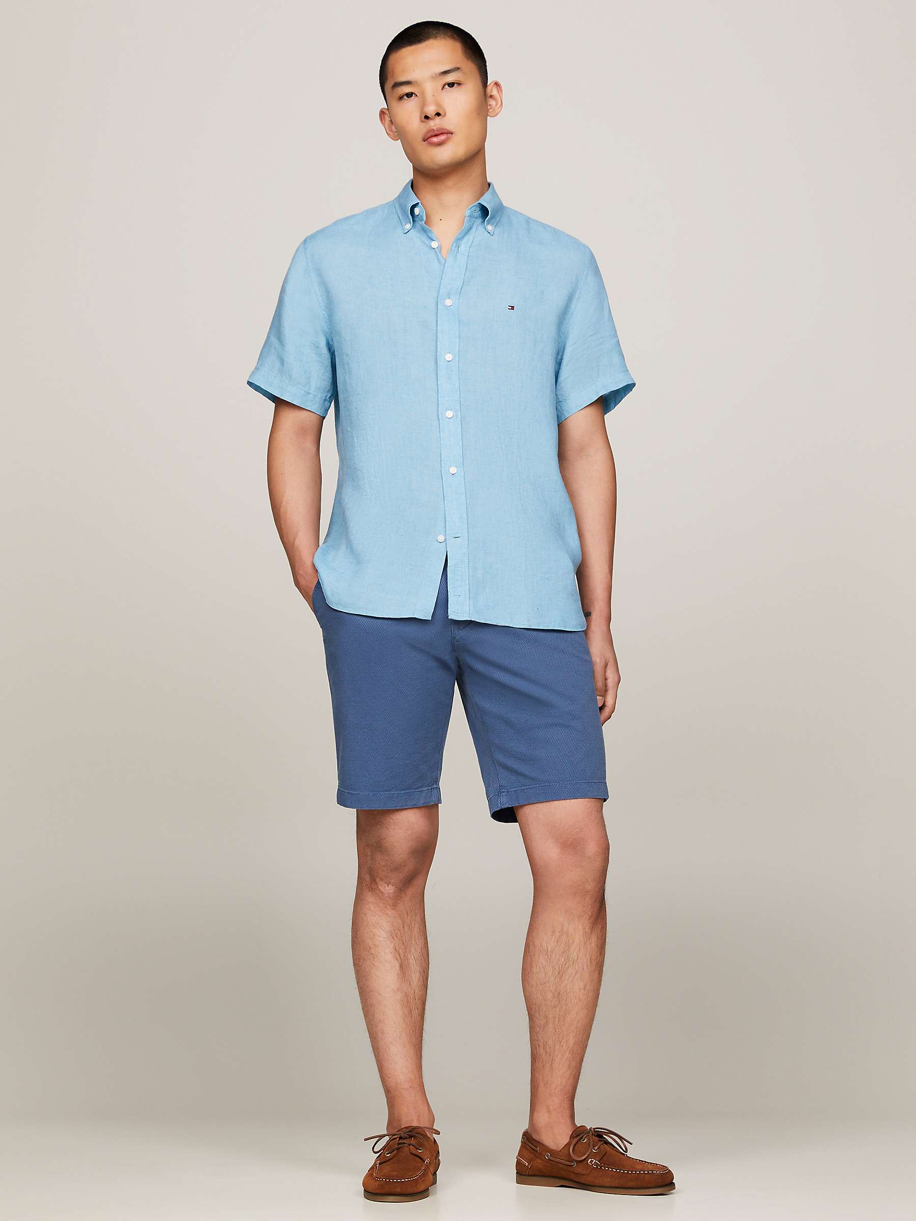 Buy Tommy Hilfiger Pigment Dyed Linen Short Sleeve Shirt, Sleepy Blue Online at johnlewis.com
