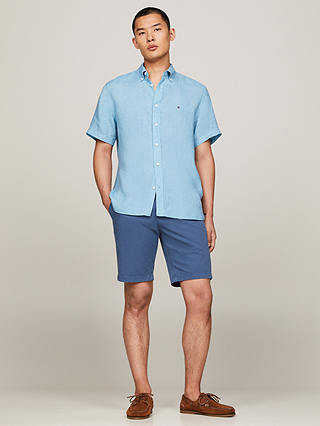 Tommy Hilfiger Pigment Dyed Linen Short Sleeve Shirt, Sleepy Blue