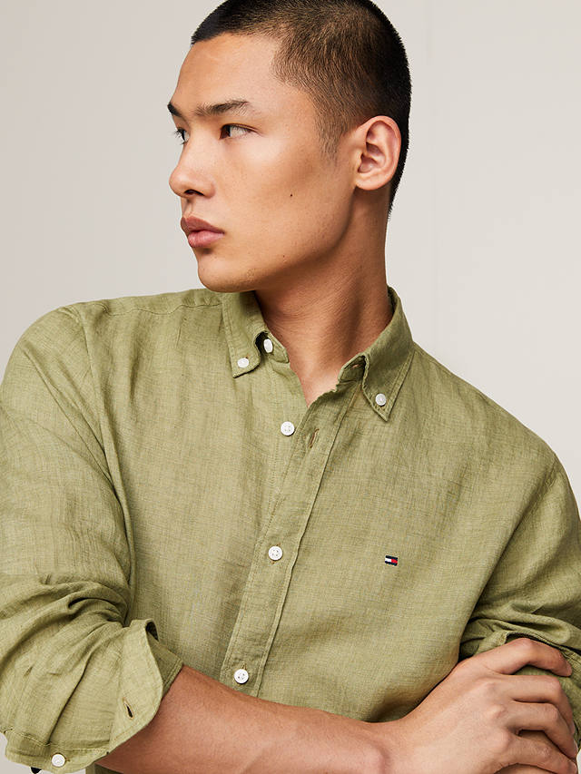 Tommy Hilfiger Pigment Dyed Long Sleeve Shirt, Faded Olive