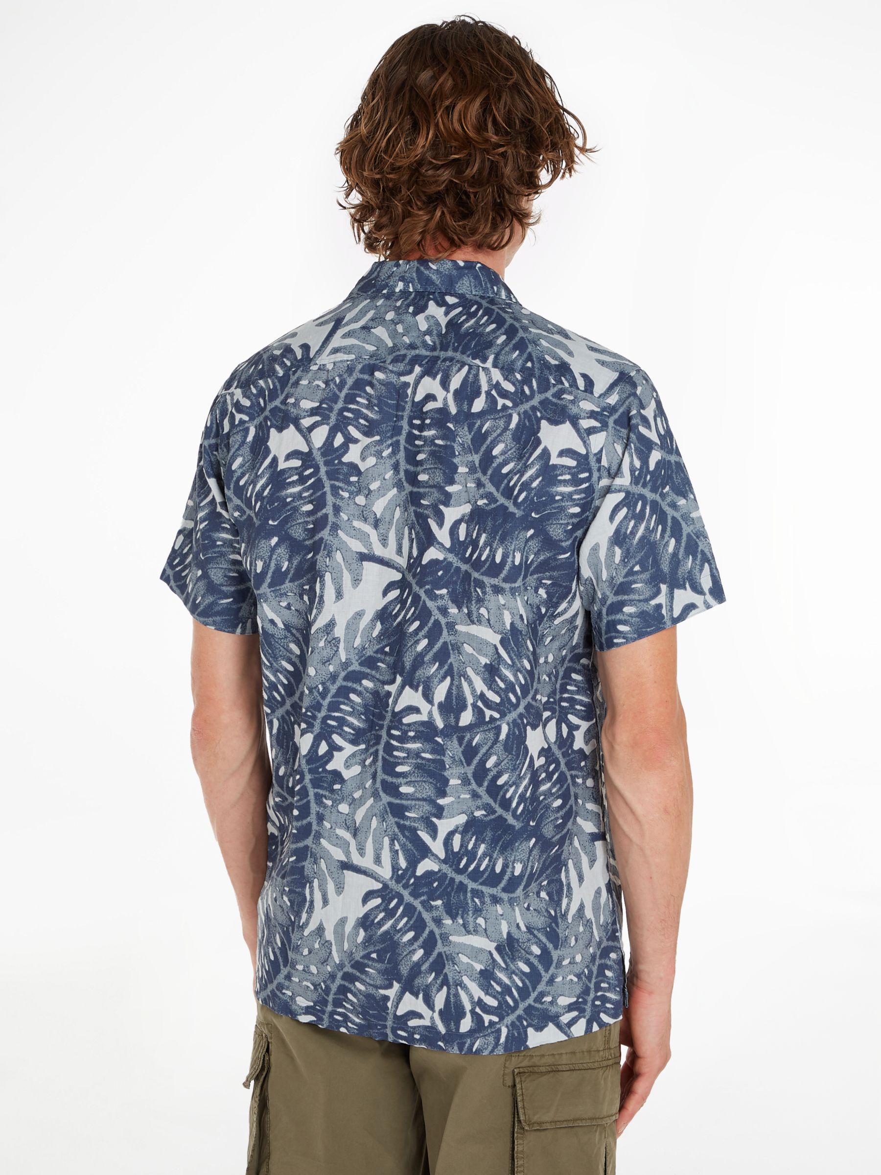 Tommy Hilfiger Foliage Printed Linen Short Sleeve Shirt, Basic Navy/Multi, M