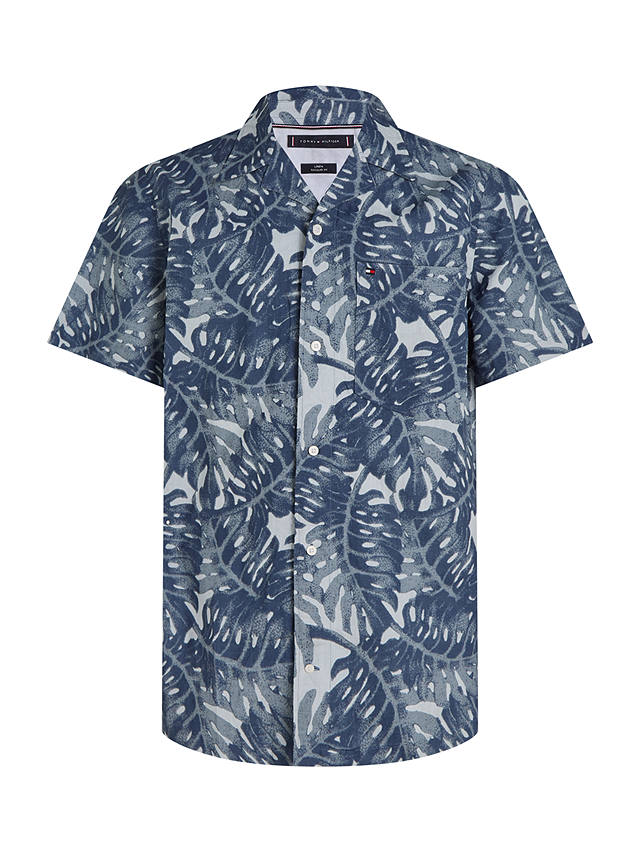 Tommy Hilfiger Foliage Printed Linen Short Sleeve Shirt, Basic Navy/Multi