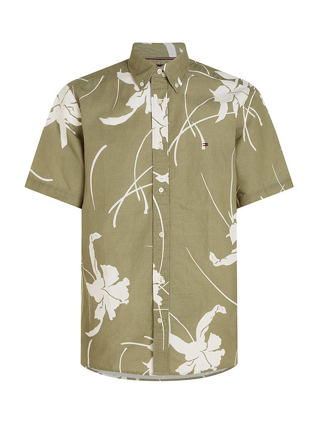 Tommy Hilfiger Tropical Print Short Sleeve Shirt, Olive/White
