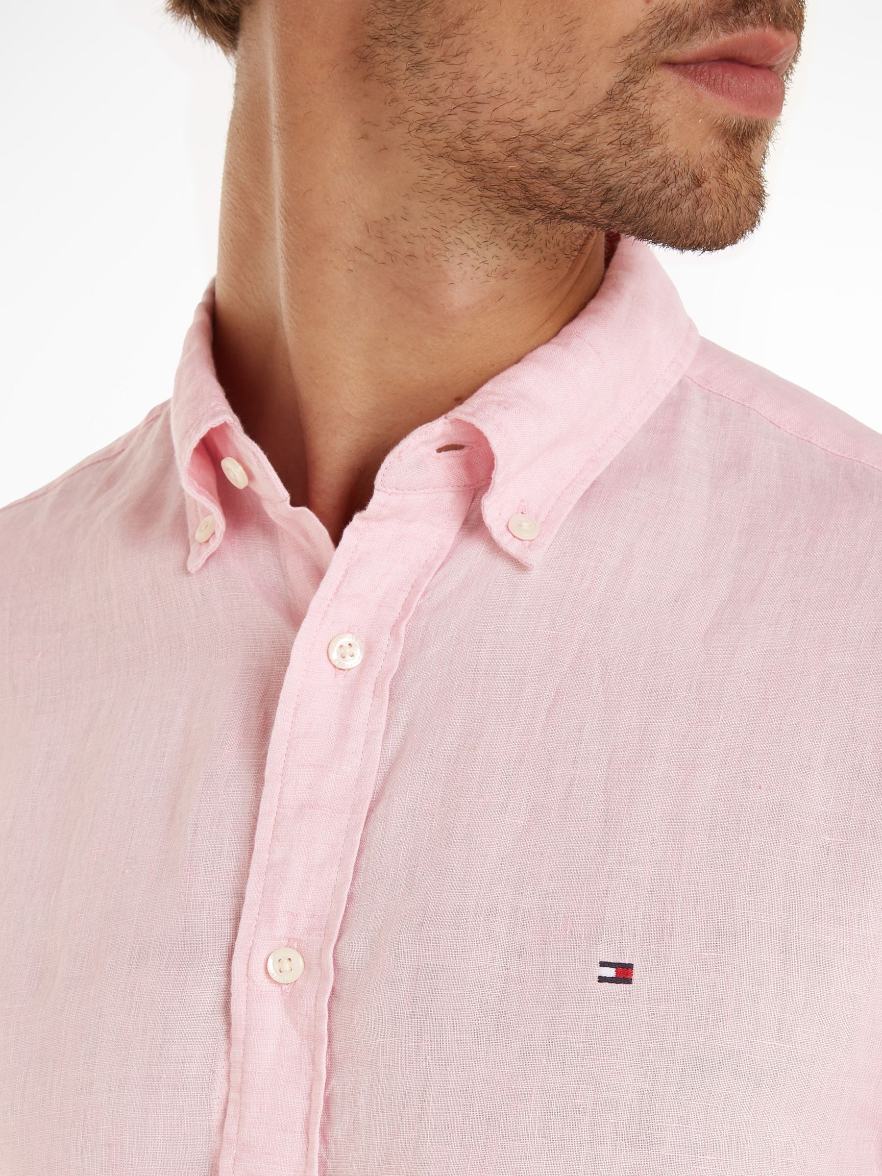 Tommy Hilfiger Linen Pigment Dyed Shirt, Pink, XS