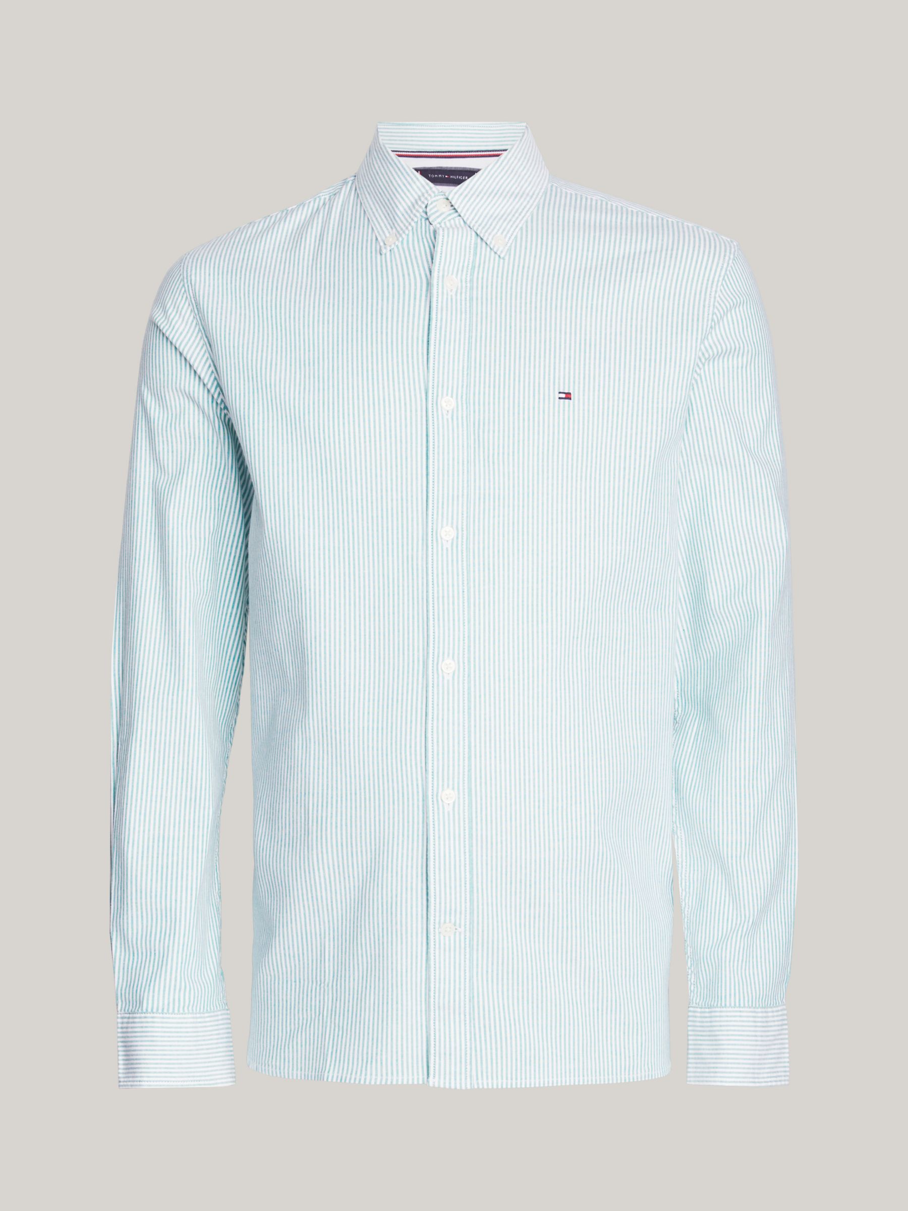 Tommy Hilfiger 1985 Flex Oxford Stripe Long Sleeve Shirt, Green/White, L
