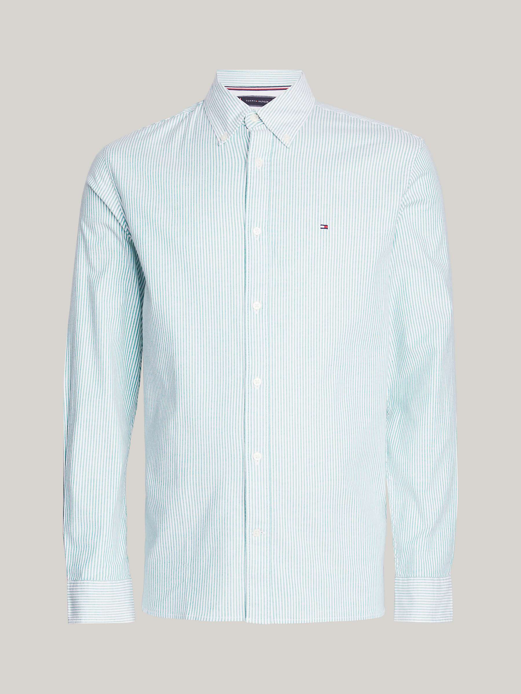 Buy Tommy Hilfiger 1985 Flex Oxford Stripe Long Sleeve Shirt, Green/White Online at johnlewis.com