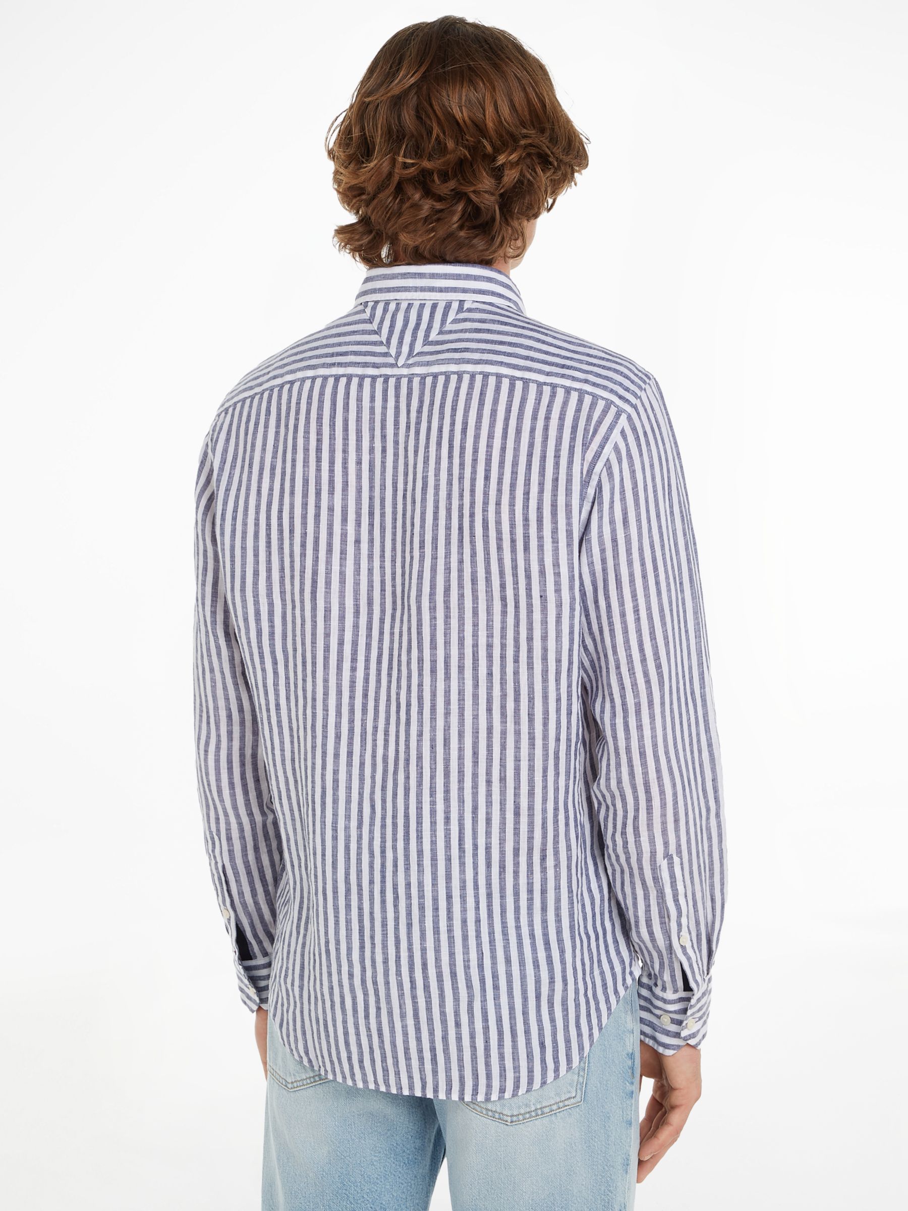 Tommy Hilfiger Linen Stripe Shirt, Dark Navy/White, XS