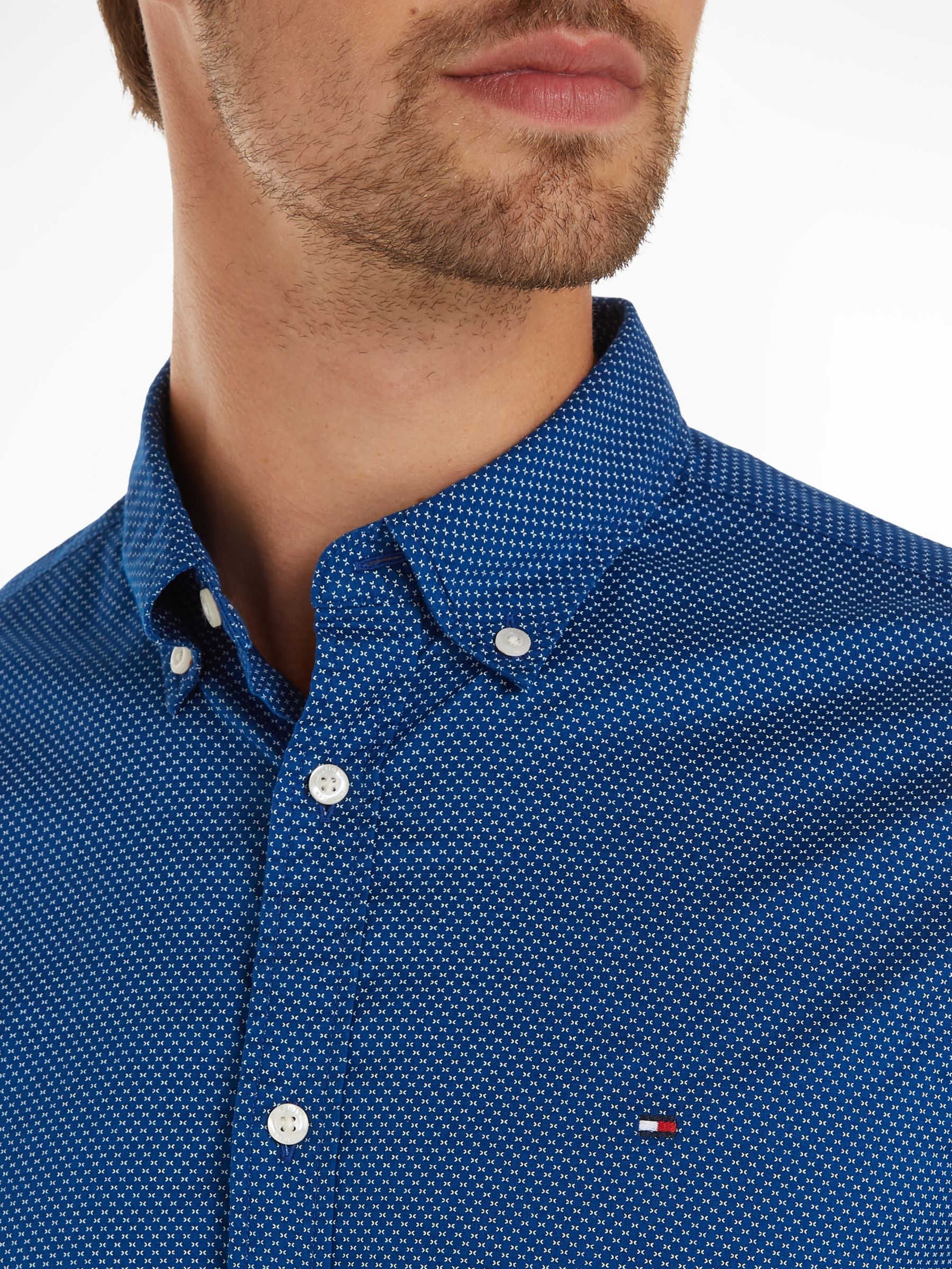 Tommy Hilfiger Mini Print Slim Fit Shirt, Blue/White, XS