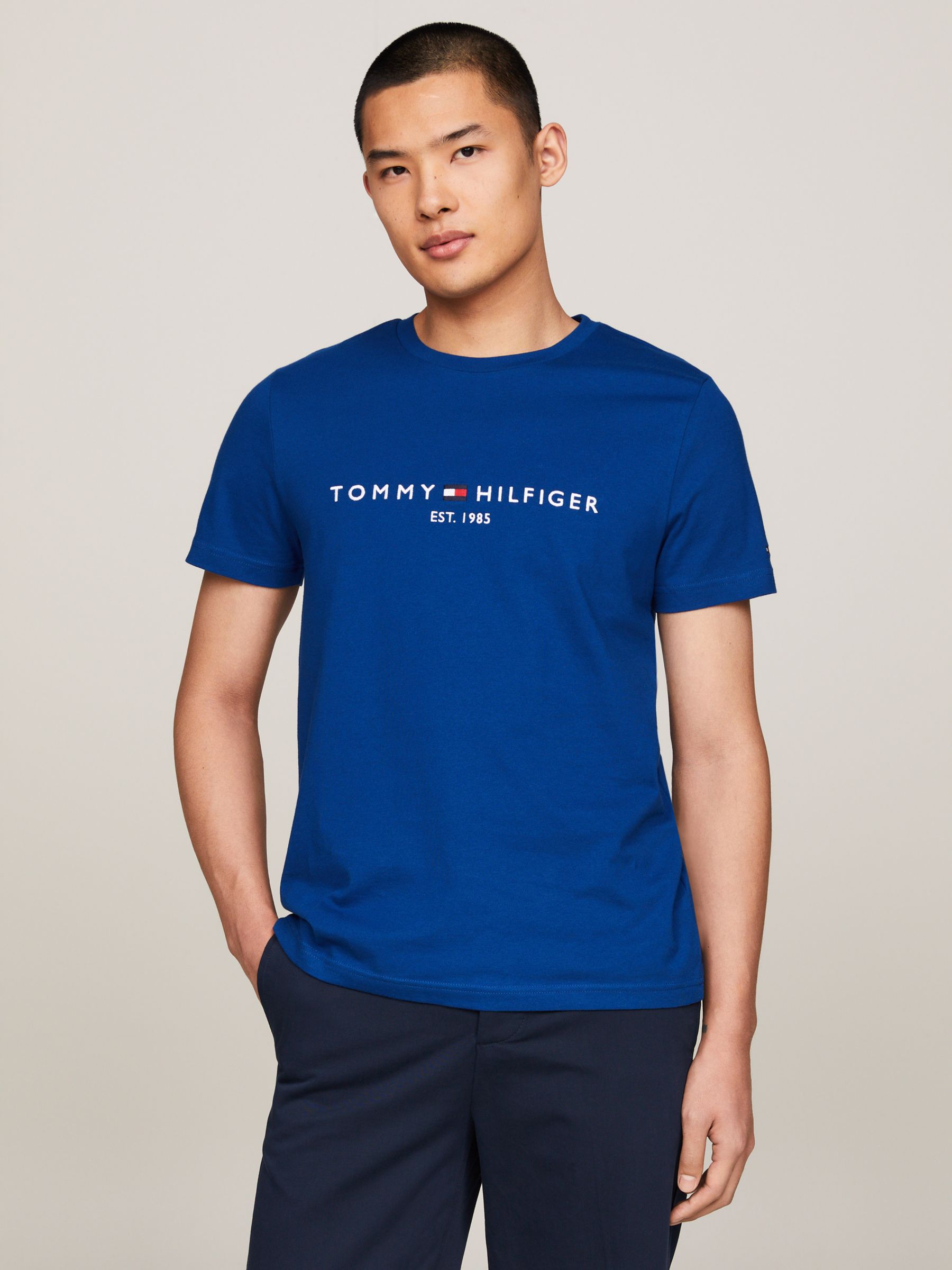 Tommy Hilfiger Tommy Logo T-Shirt, Anchor Blue at John Lewis & Partners