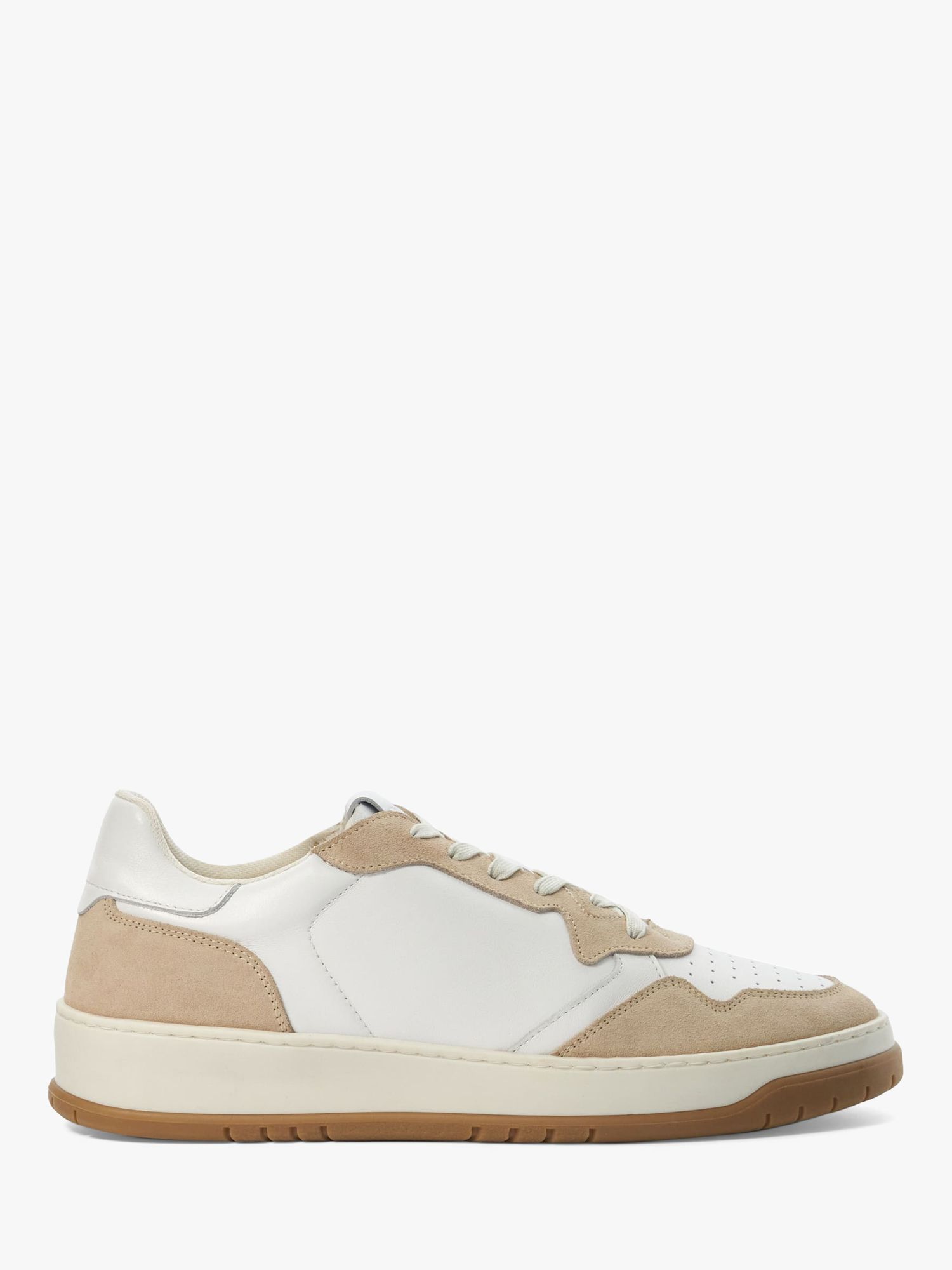 Dune Trent Leather Low Top Trainers, Beige/White, 6