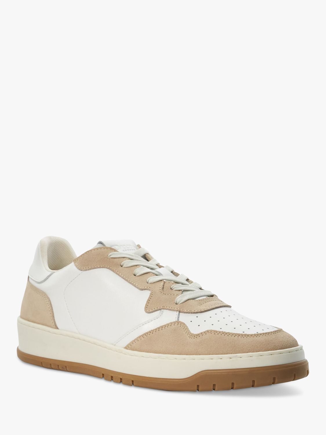 Dune Trent Leather Low Top Trainers, Beige/White, 6