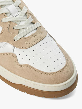 Dune Trent Leather Low Top Trainers, Beige/White