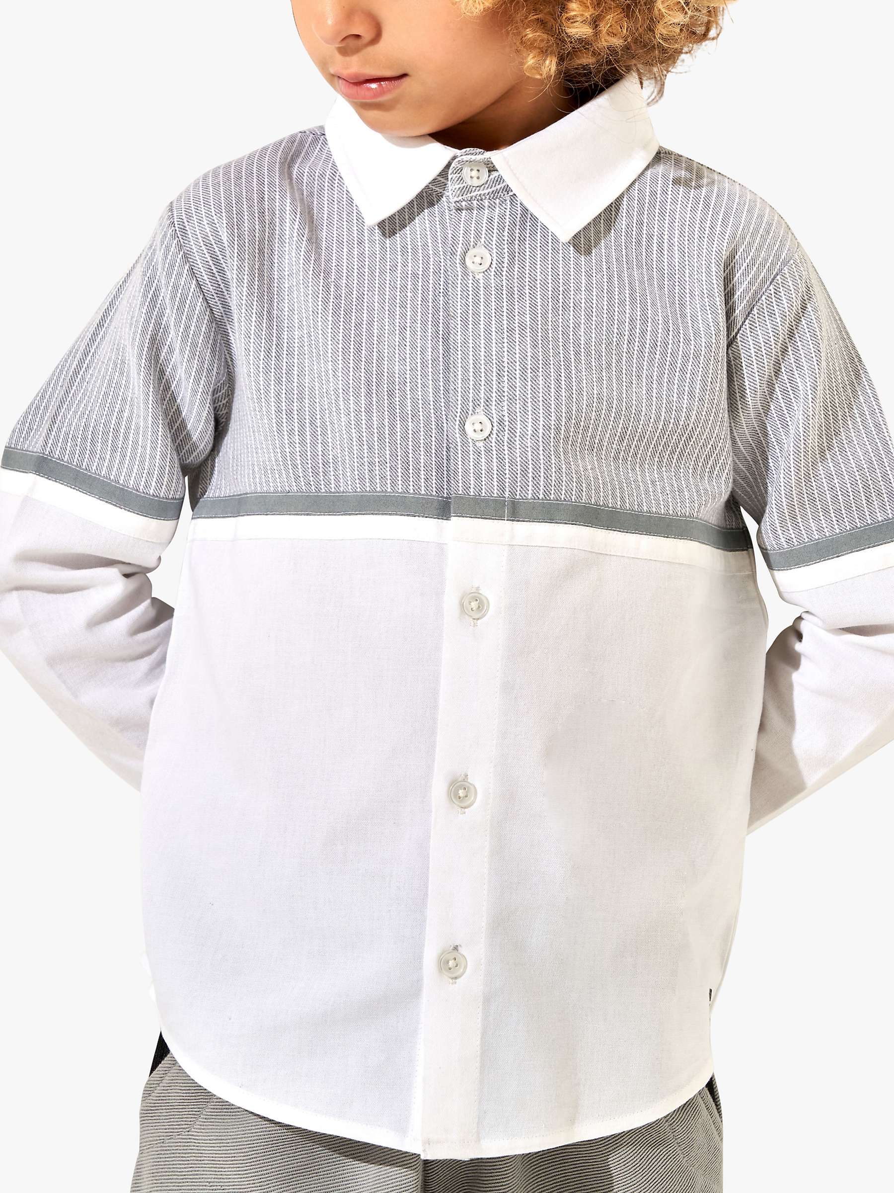 Buy Angel & Rocket Kids' Striped Yoke Oxford Shirt, White/Grey Online at johnlewis.com