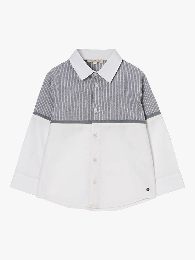 Angel & Rocket Kids' Striped Yoke Oxford Shirt, White/Grey