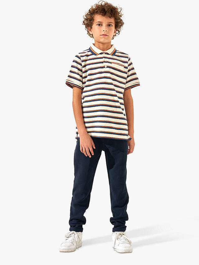 Angel & Rocket Kids' Abel Towelling Stripe Polo Shirt, Cream/Multi