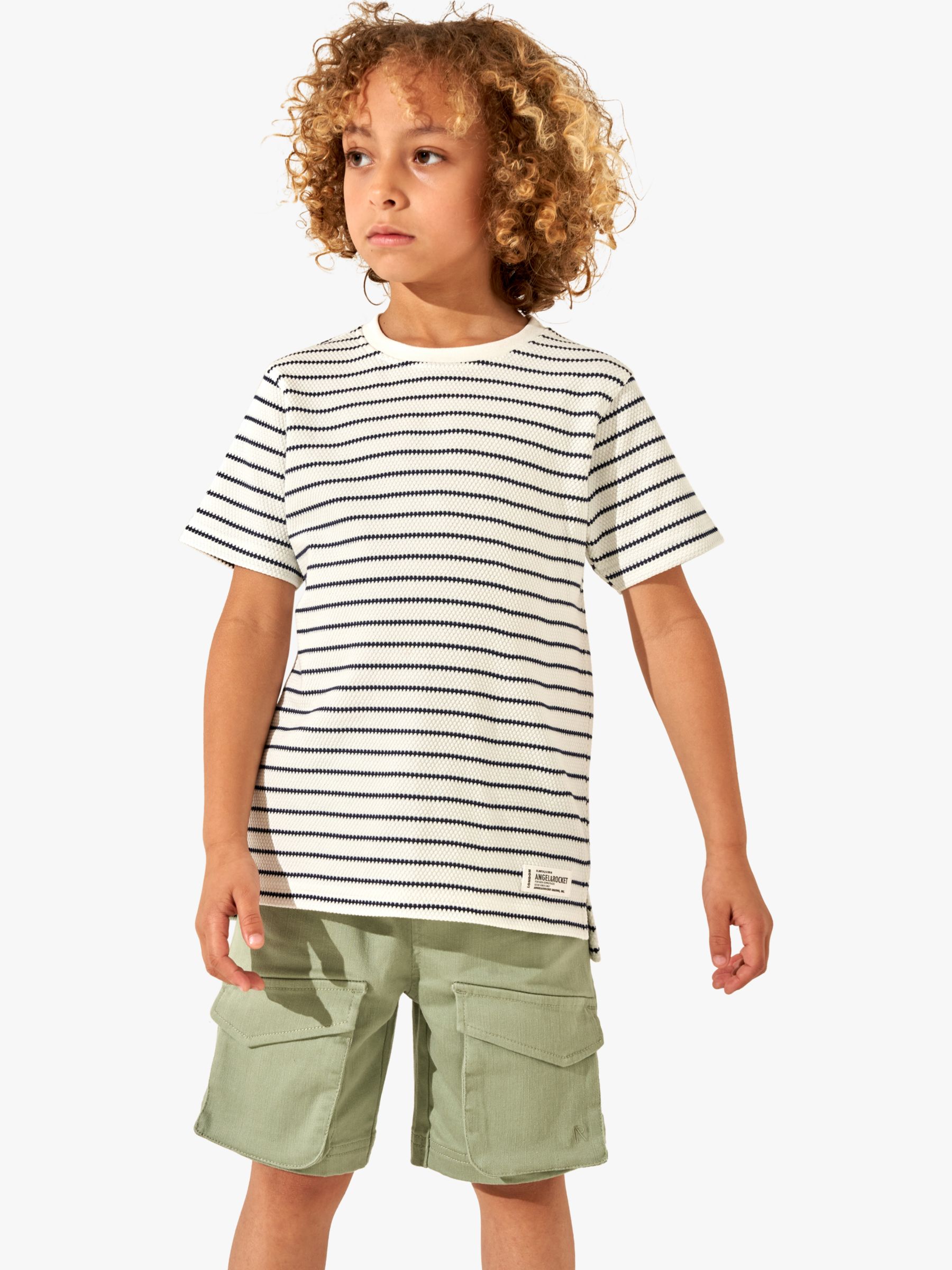 Angel & Rocket Kids' James Textured Stripe T-Shirt, Stone/Black, 5-6 years