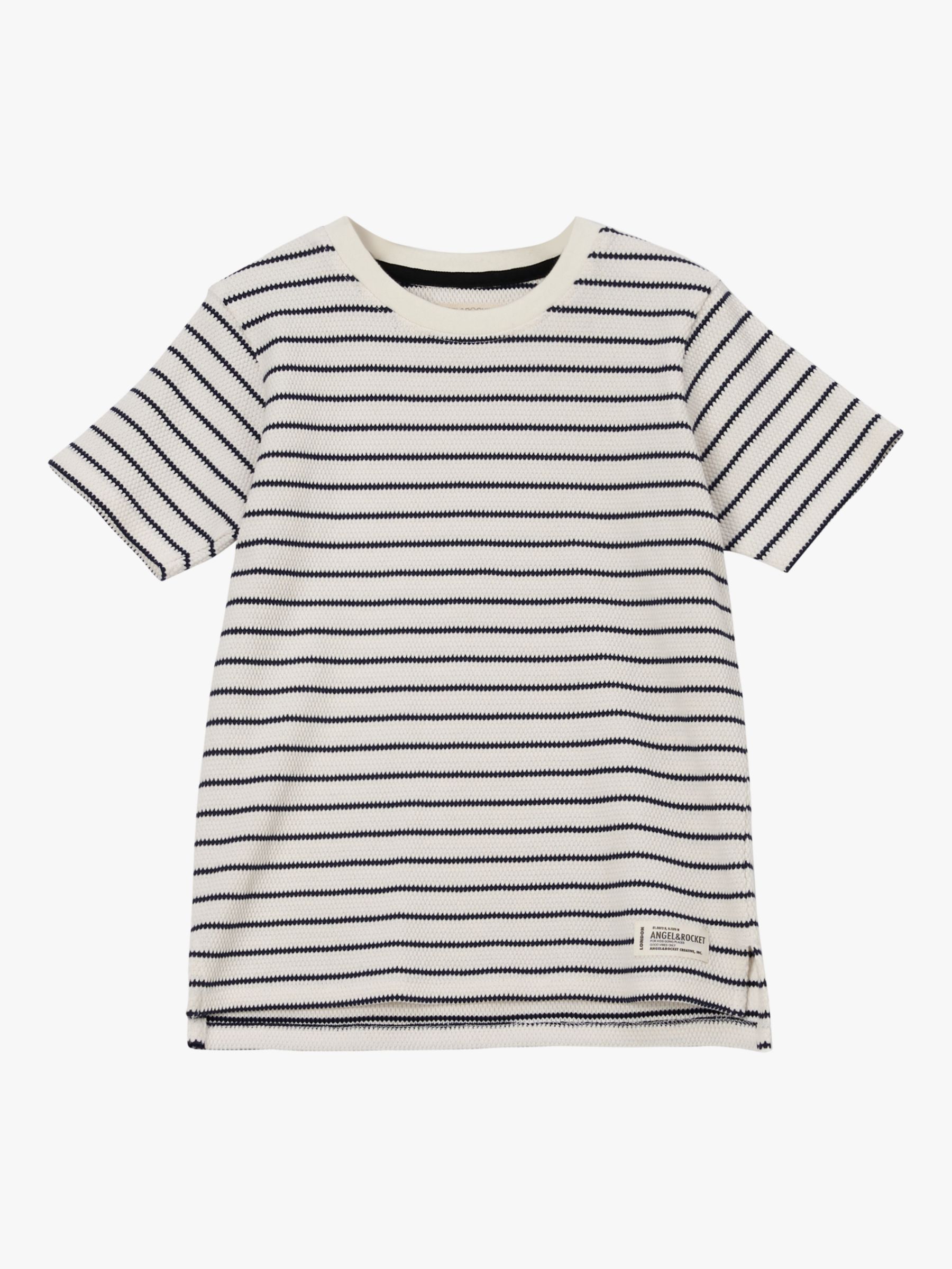 Angel & Rocket Kids' James Textured Stripe T-Shirt, Stone/Black, 5-6 years