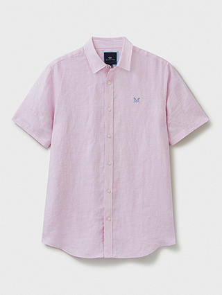Crew Clothing Linen Short Sleeve Shirt, Pastel Pink