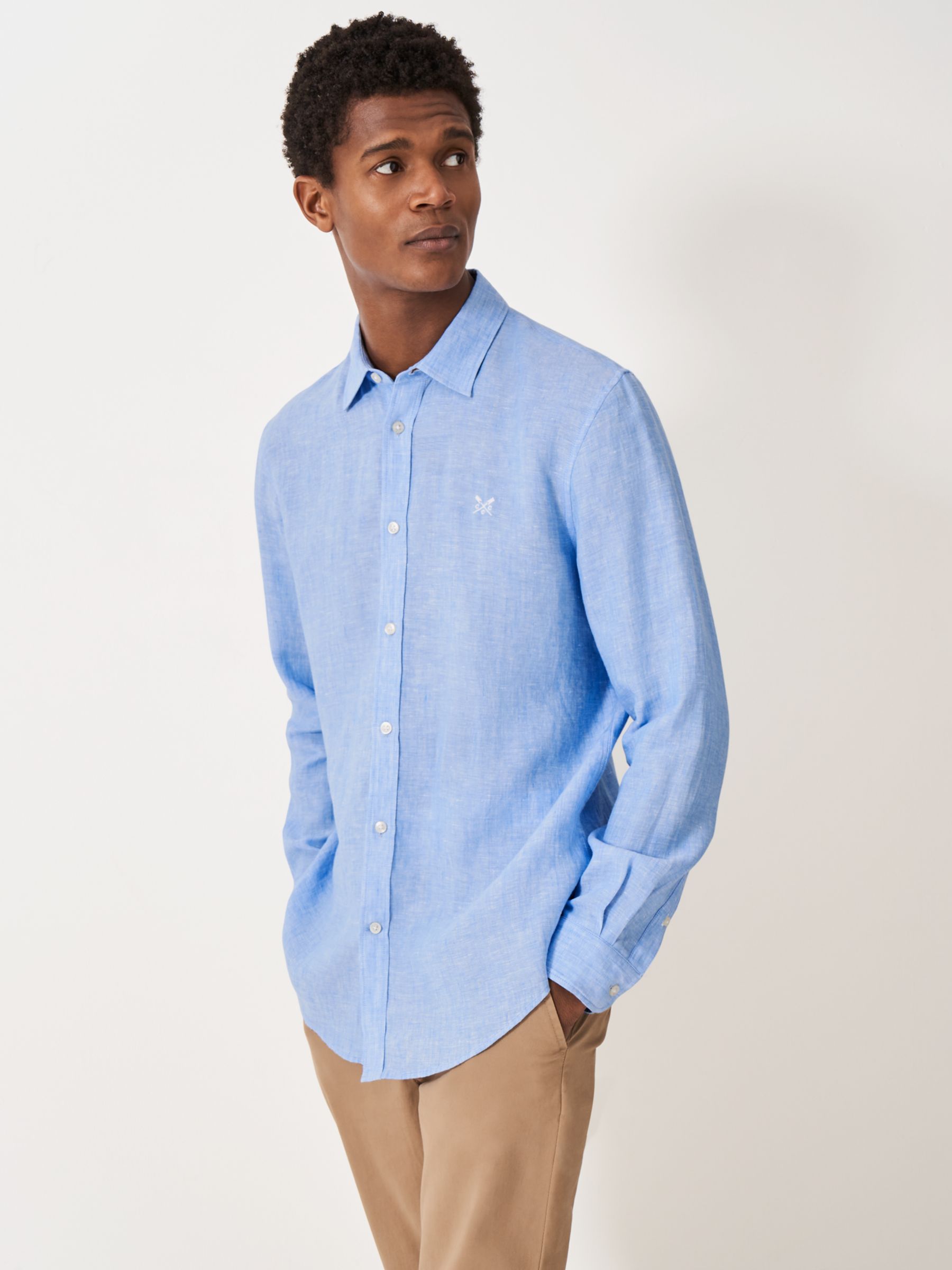 Crew Clothing Long Sleeve Linen Classic Shirt, Light Blue, XS
