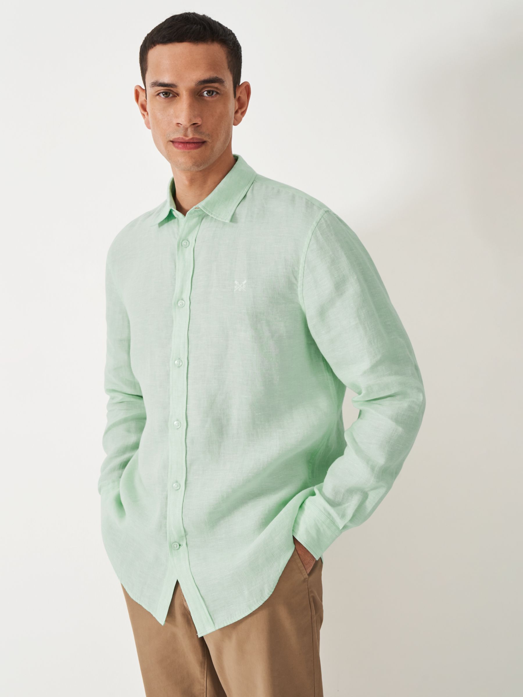 Crew Clothing Long Sleeve Linen Classic Shirt, Mint Green, L