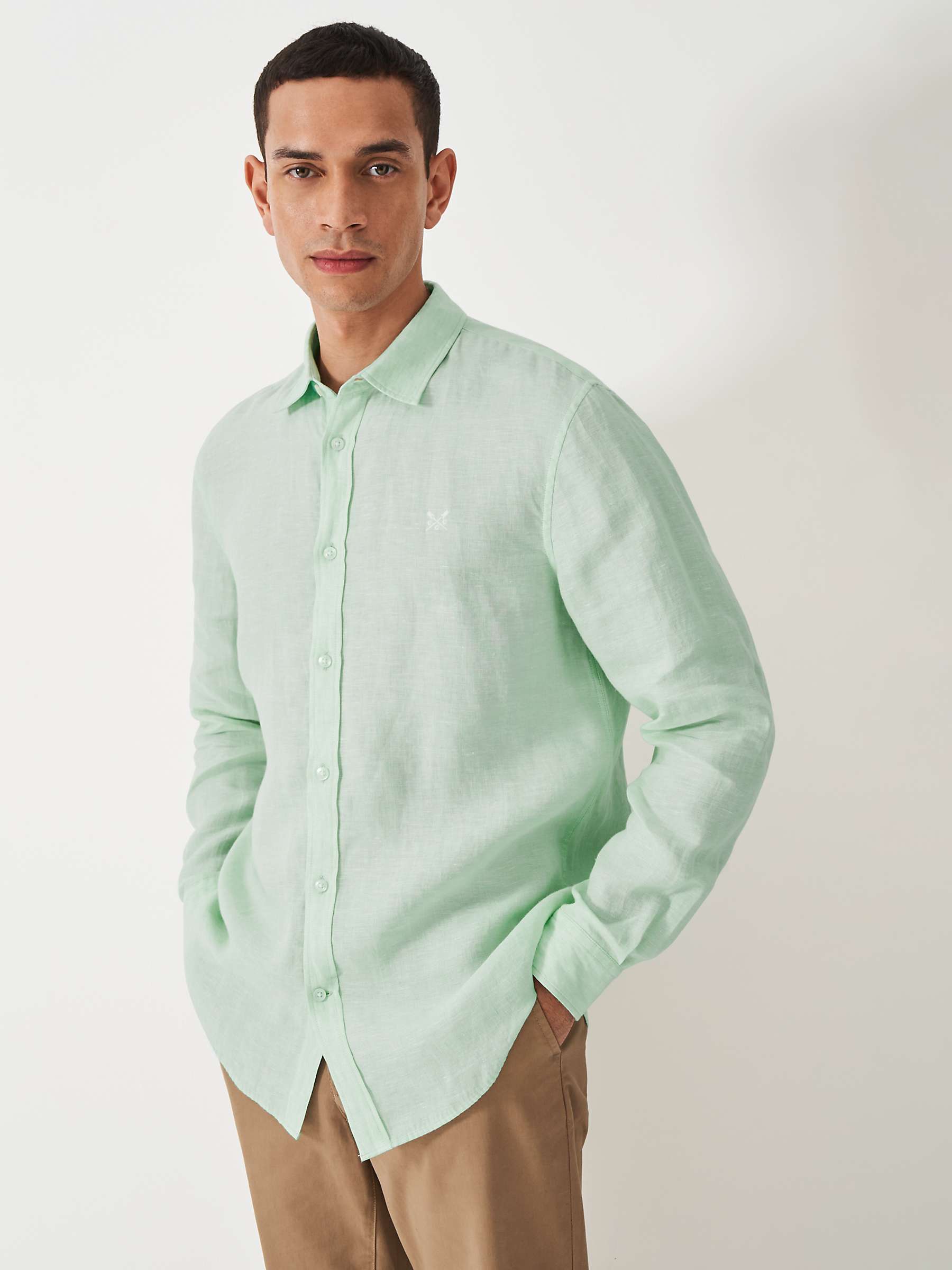 Crew Clothing Linen Long Sleeve Shirt, Mint Green at John Lewis & Partners