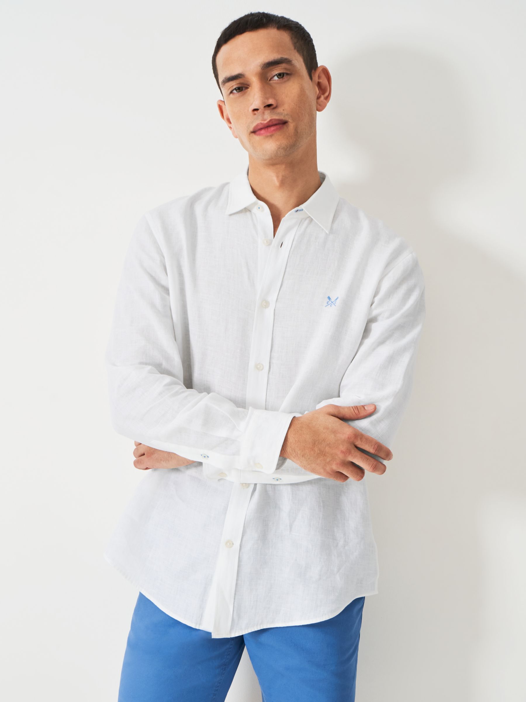 Crew Clothing Linen Long Sleeve Shirt, White, XL