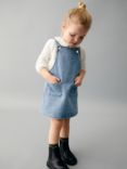 Mango Baby Cottage Short Denim Pinafore Dress, Open Blue