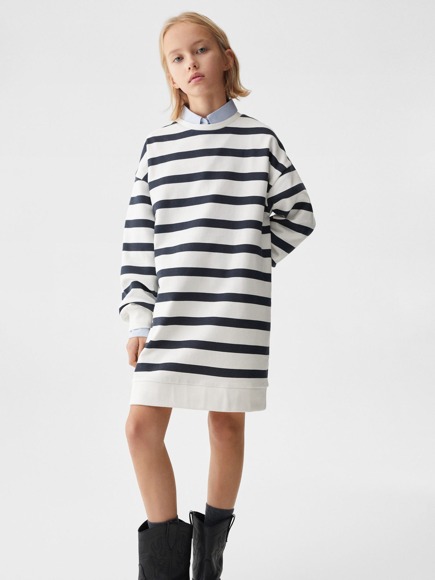 Buy Mango Kids' Sasha Striped Sweatshirt Dress, Navy/White Online at johnlewis.com