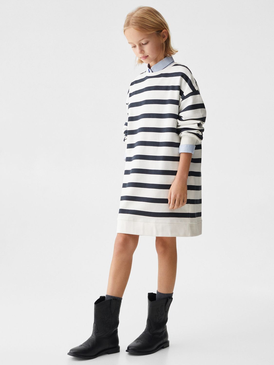 Mango Kids' Sasha Striped Sweatshirt Dress, Navy/White at John Lewis ...