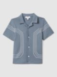 Reiss Kids' Arlington Embroidered Cuban Collar Shirt, Airforce Blue