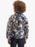 Reiss Kids' Relax Fit Sherpa Abstract Floral Zip Through Jacket, Ecru/Multi, Ecru/Multi