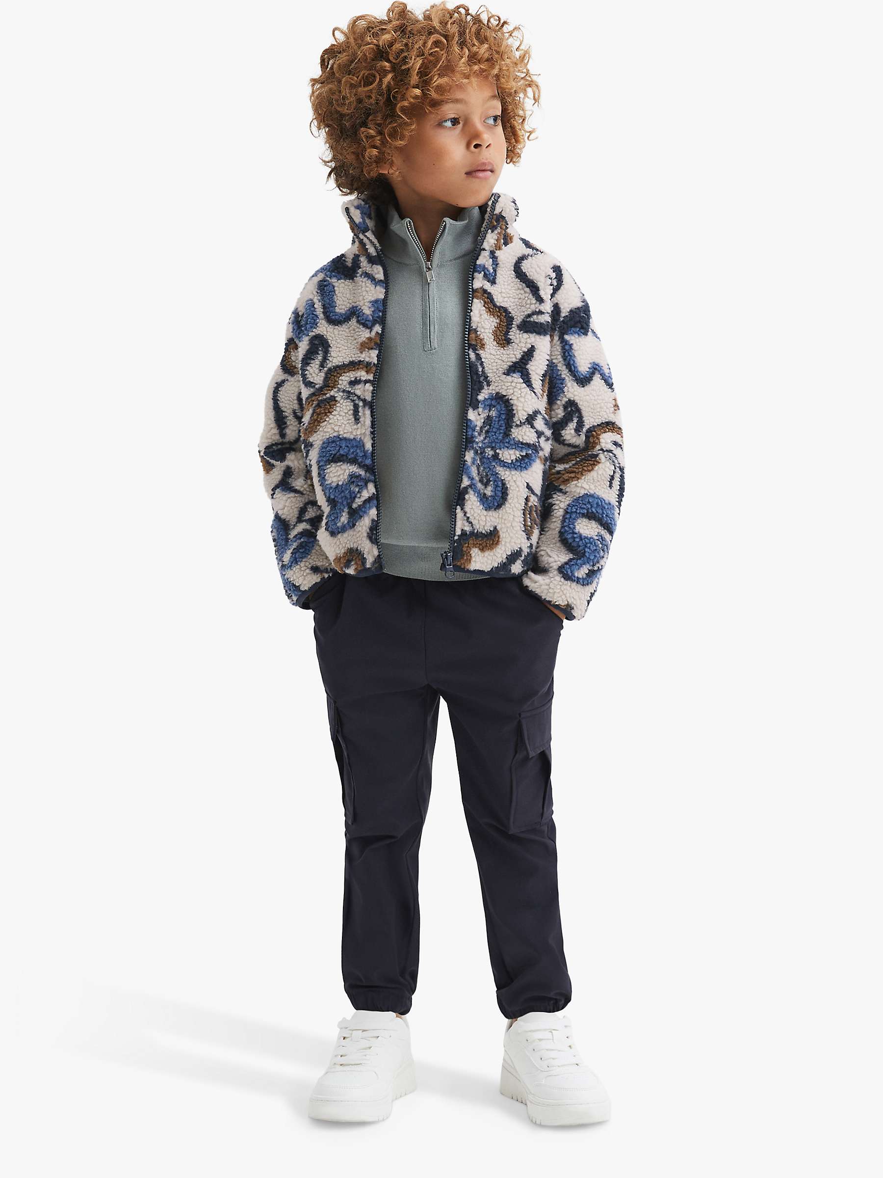 Buy Reiss Kids' Relax Fit Sherpa Abstract Floral Zip Through Jacket, Ecru/Multi Online at johnlewis.com