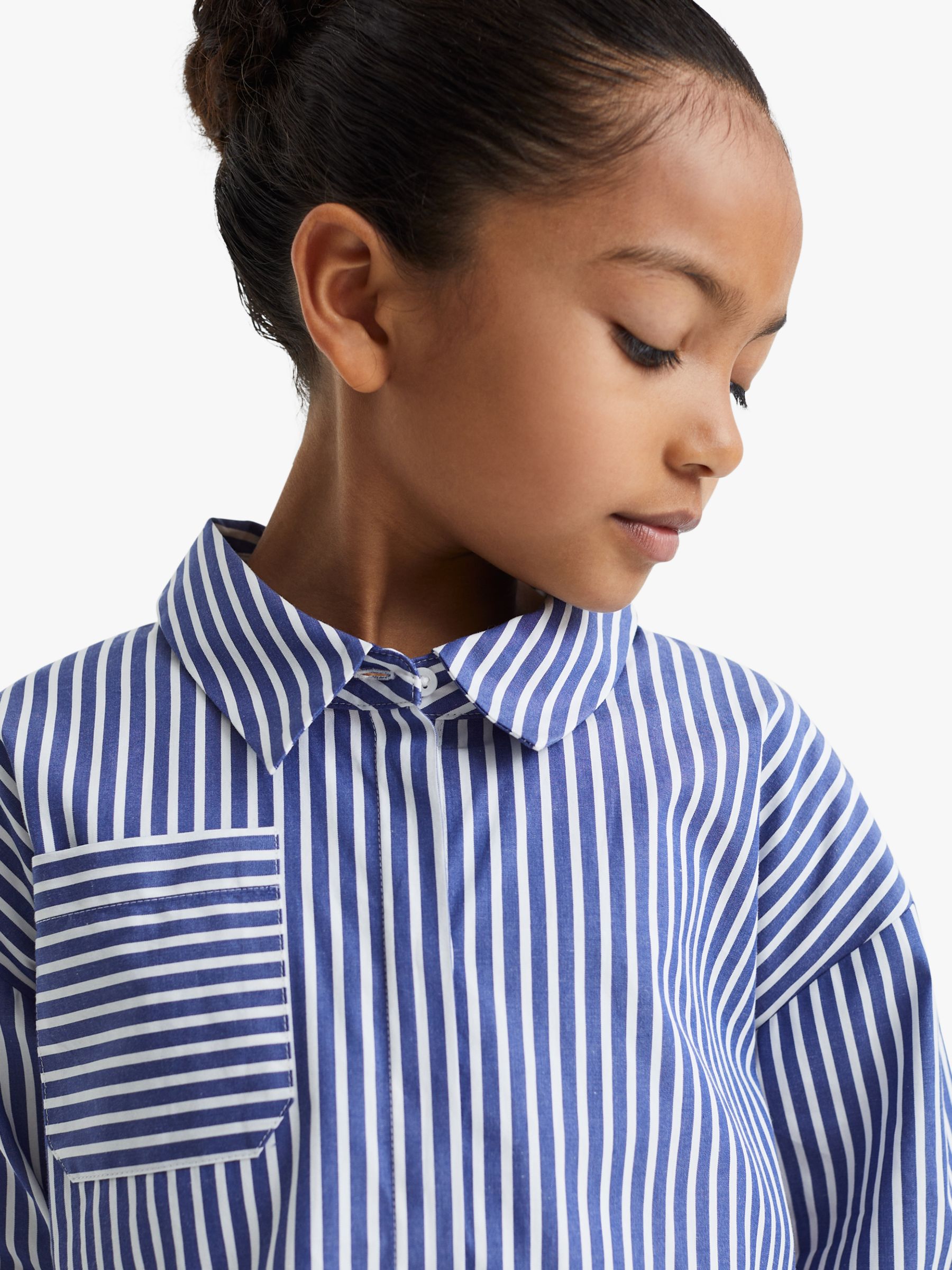 Reiss Kids' Danica Stripe Shirt, Blue at John Lewis & Partners
