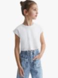 Reiss Kids' Terry Cotton Cropped T-Shirt, White