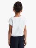 Reiss Kids' Terry Cotton Cropped T-Shirt, White