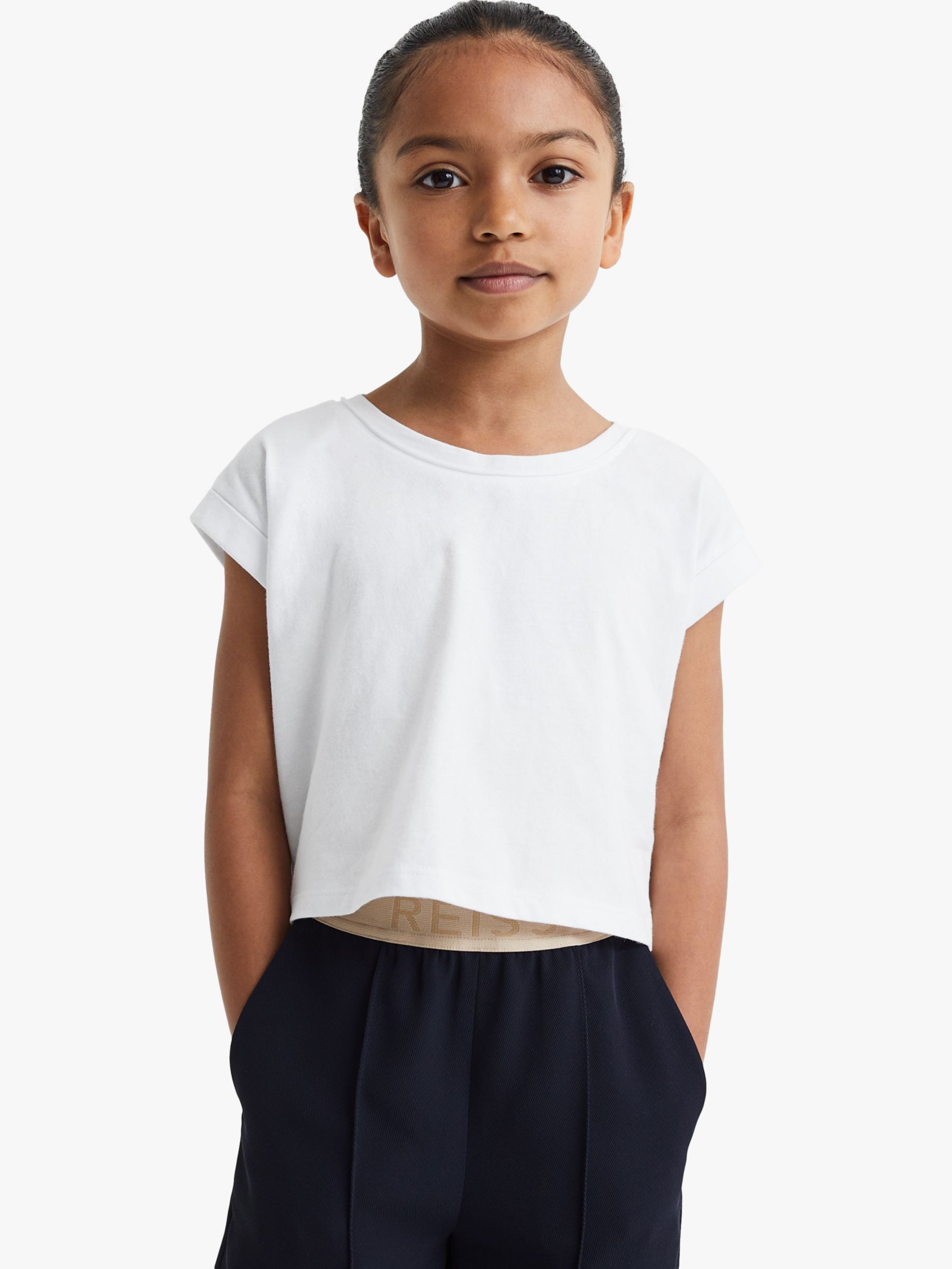 Buy Reiss Kids' Terry Cotton Cropped T-Shirt, White Online at johnlewis.com