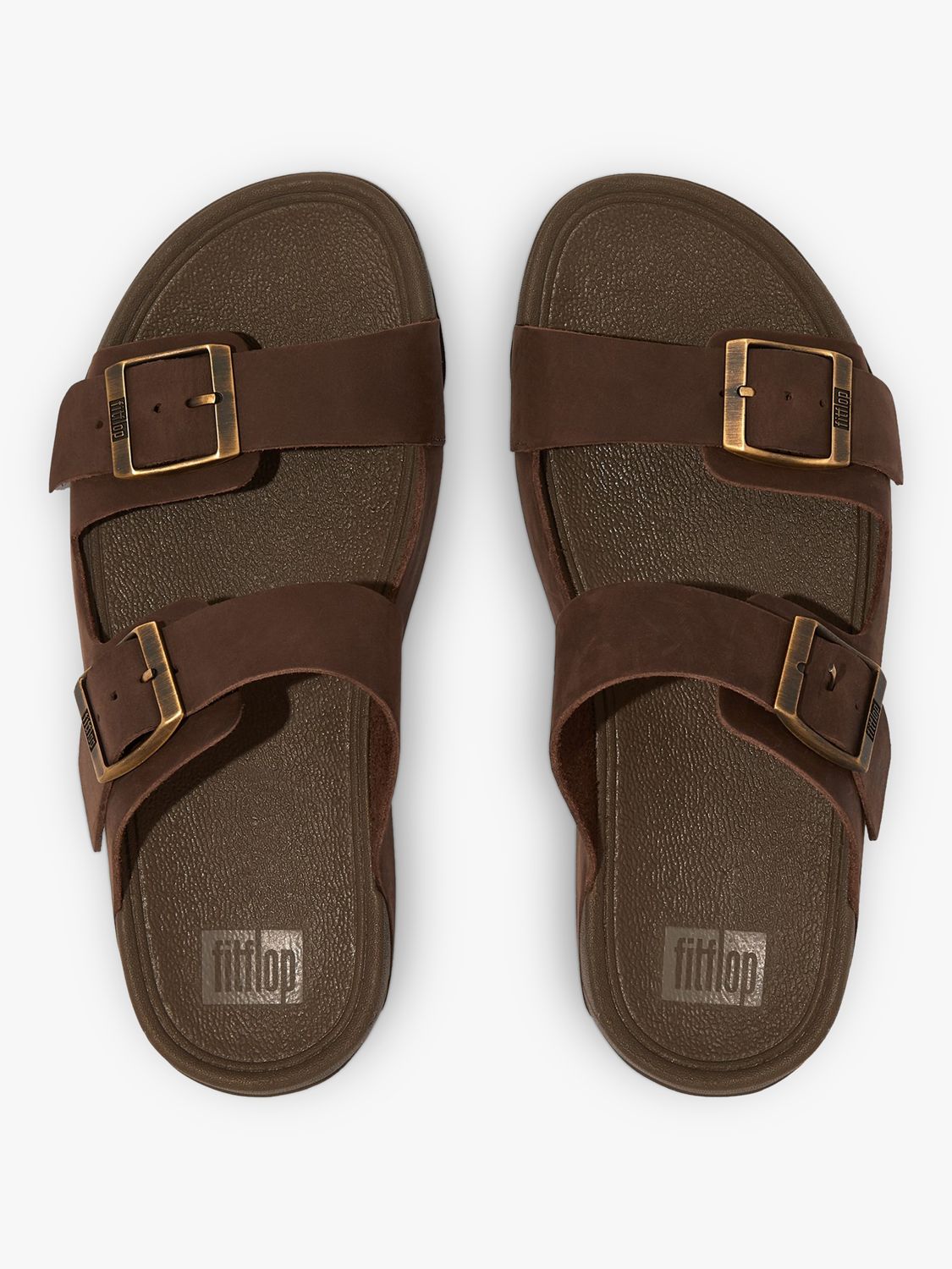 FitFlop Gogh Moc Leather Sliders, Chocolate at John Lewis & Partners