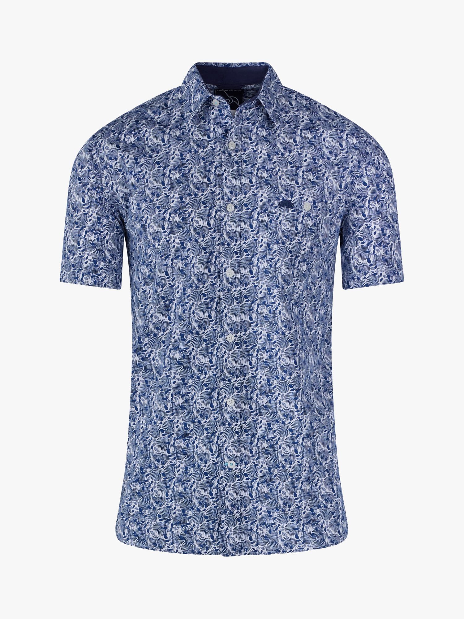 Raging Bull Short Sleeve Leaf Print Poplin Shirt, Blue/White, XXL