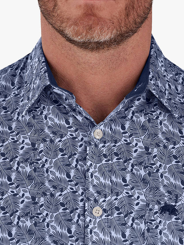 Raging Bull Short Sleeve Leaf Print Poplin Shirt, Blue/White